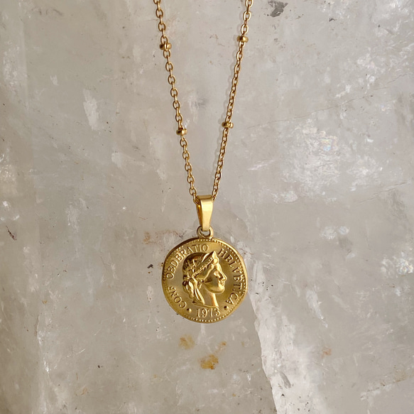 女神のcoin necklace 金属アレルギー対応　ゆったり50㎝サージカル316Lチェーンnecklace 3枚目の画像