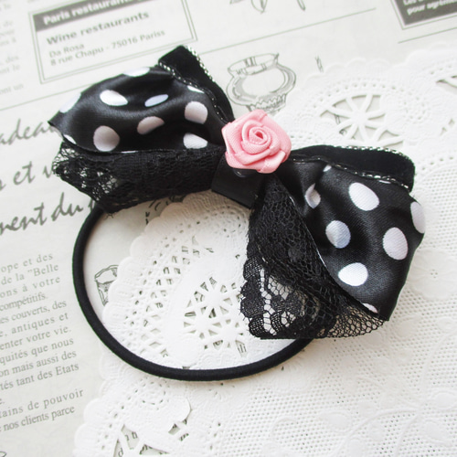 確認　ヘアゴム　ヘアリボン　1249　バラ　黒　ブラック 確認 ヘアゴム ヘアリボン 1249 バラ 黒 ブラック