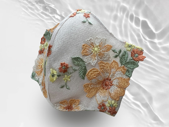 跛腳麵料x花卉圖案蕾絲刺繡系列刺繡蕾絲麵具/面具罩（可選） 第3張的照片