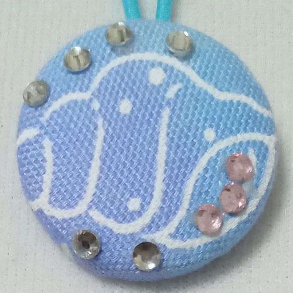 ハンドメイド くるみボタン ヘアゴム かわいい キュート キヨハラ 貝殻 ブルー 3枚目の画像