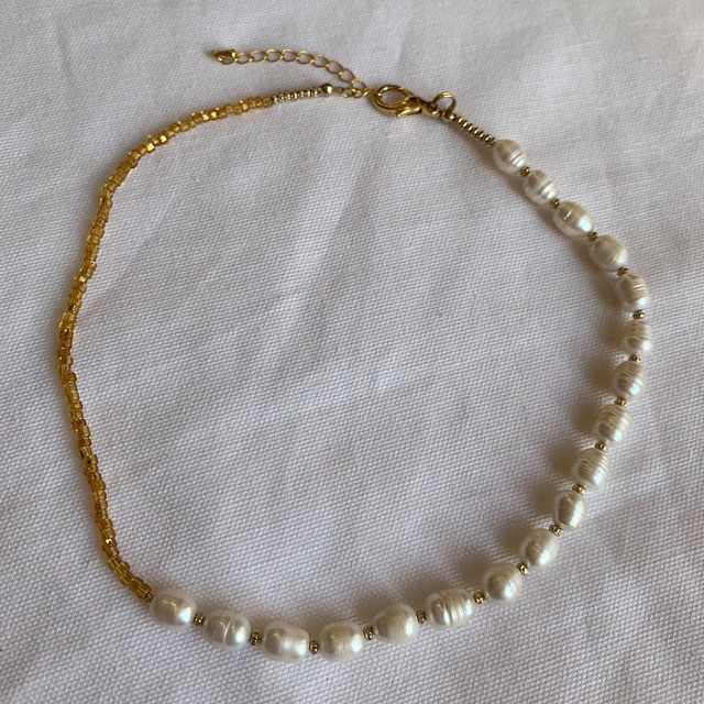 ゴールドビーズパールネックレス