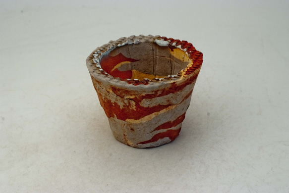 陶器製（２号ポット相当）　#植木鉢　 AASc-ミカゲ-ブラウン＆グレー＆イエロー 4934 1枚目の画像