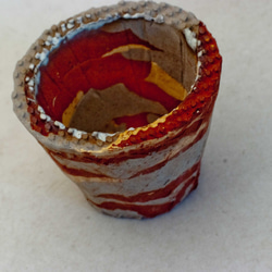 陶器製（２号ポット相当）　#植木鉢　 AASc-ミカゲ-ブラウン＆グレー＆イエロー 4934 2枚目の画像
