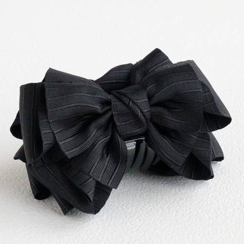 選べる2サイズ】バンスクリップ 黒 ストライプ グログランリボン 卒業
