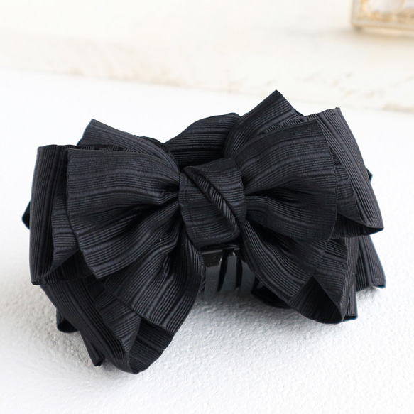 選べる2サイズ】バンスクリップ 黒 ストライプ グログランリボン 卒業