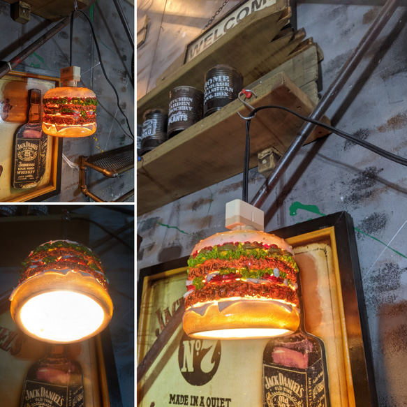 ハンバーガー 直着け シーリングライト/ アメリカンダイナー ペンダントランプ/ バーガーズカフェ 提灯ライト/ 2枚目の画像