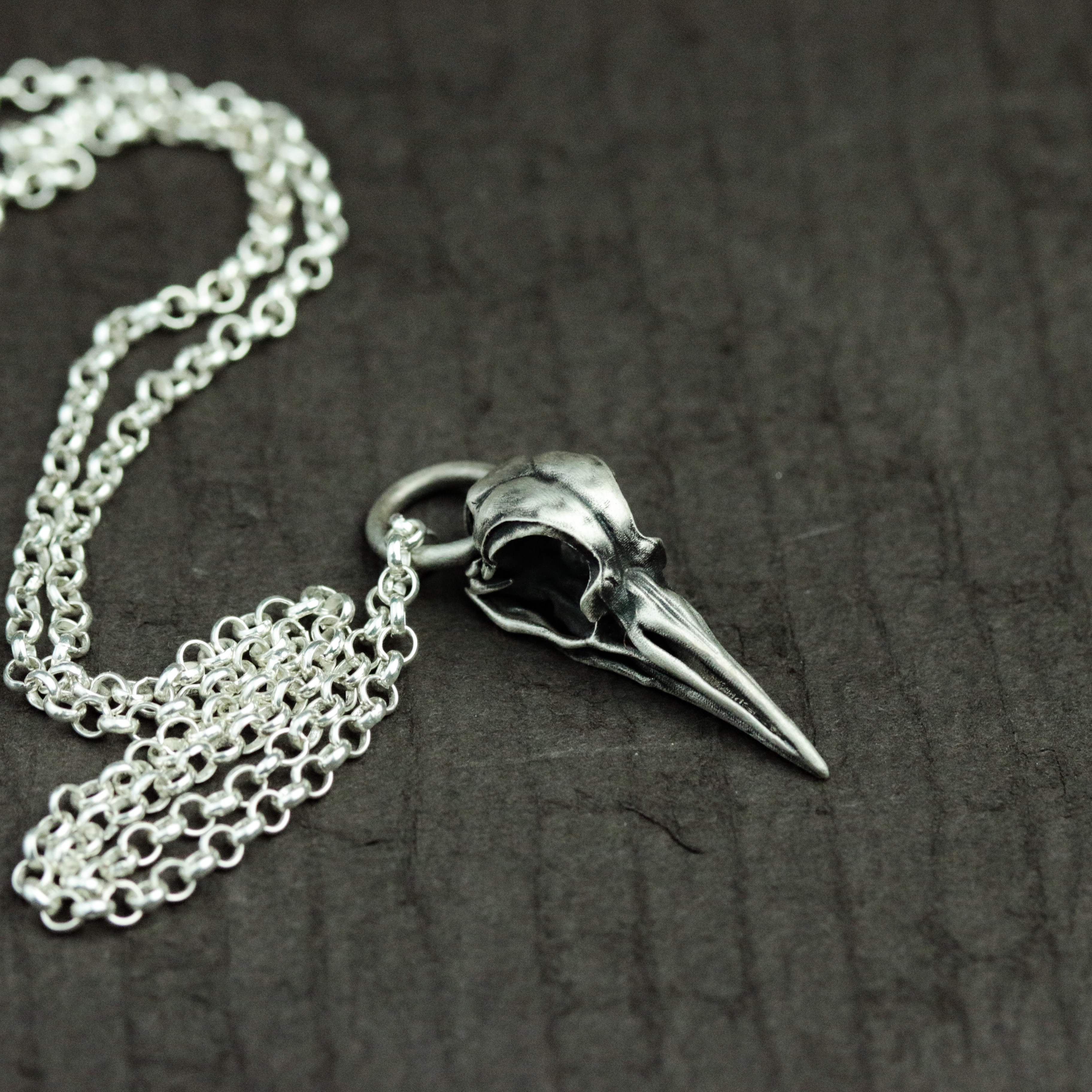 鳥の頭蓋骨 925 シルバー ネックレス、動物の頭蓋骨のシルバー ペンダント、鳥の頭のシルバー ネックレス - 手作り