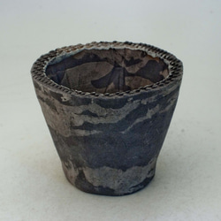 陶器製（3号ポット相当）植木鉢ミカゲ SMMc-ブラック＆グレー 4947 1枚目の画像