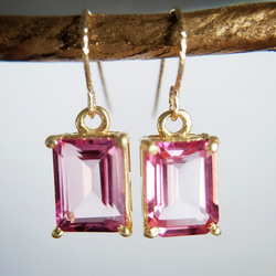 14 公斤寶石粉紅托帕石 AAA 矩形刻面矩形耳環或耳環/項鍊 11 月上市 第2張的照片
