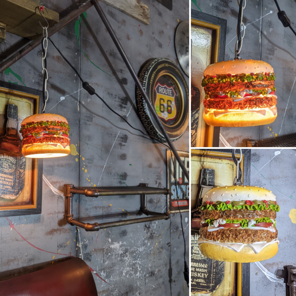 アメリカンダイナー/ バーガーズカフェ ペンダントランプ/ コンセント式 ハンギングランプ/ ハンバーガー  吊り下げ式 3枚目の画像