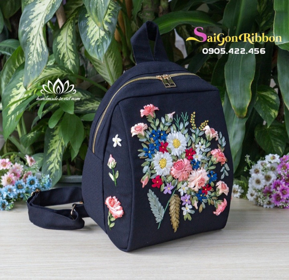 レディース 花柄 刺繍 3way デイリュック 軽量 ブラック NE0220