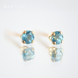 14kgf スイスブルートパーズ(4本爪/3mm)天然石ピアス 11月誕生石