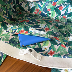 〖受注制作〗ハワイアンテイストな帆布xデニムの肩掛け対応トートバッグ ✿ 5枚目の画像