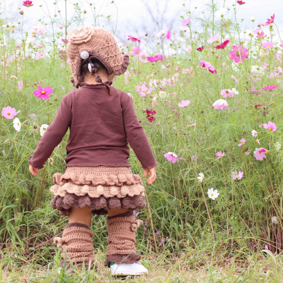 【S】手編みのふりふり3段フリルスカート　ミルクティ×オレンジ×キャメル ande.nutteru/アンデヌッテル 14枚目の画像