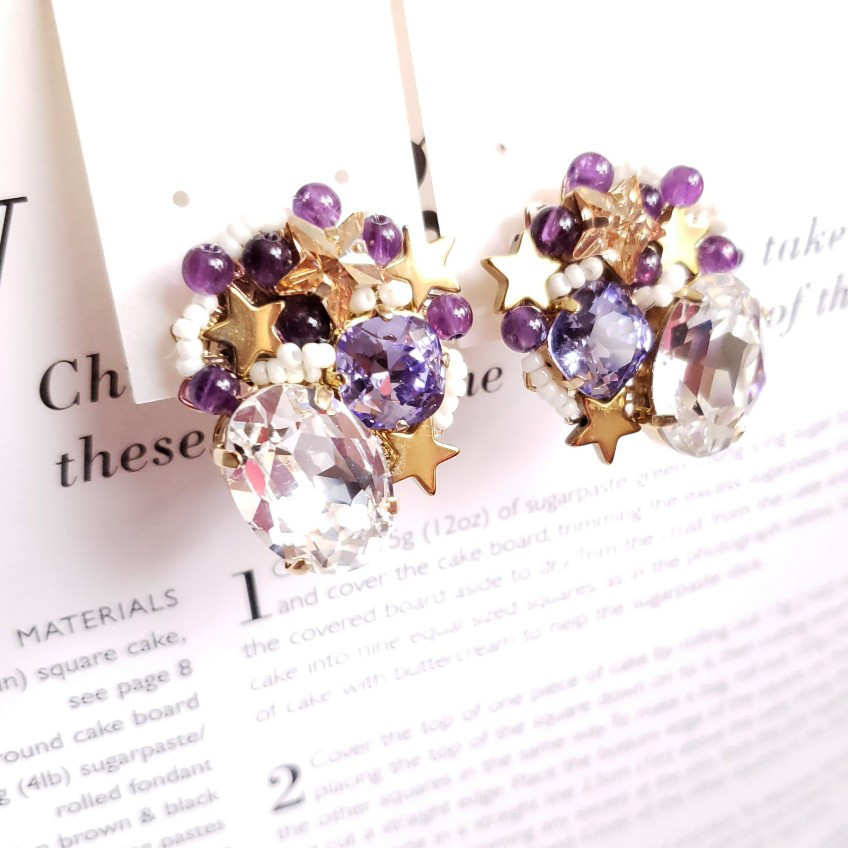 【送料無料】アメジストと星のビジューイヤリング