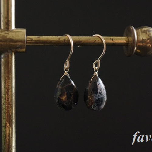 コッパーオブシディアンピアス 14Kgf ピアス（フック・チェーン