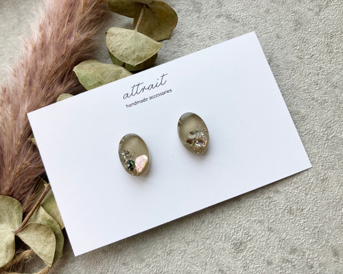 イヤリングレジン秋色ビジュー小粒軽いベージュキラキラ七五三