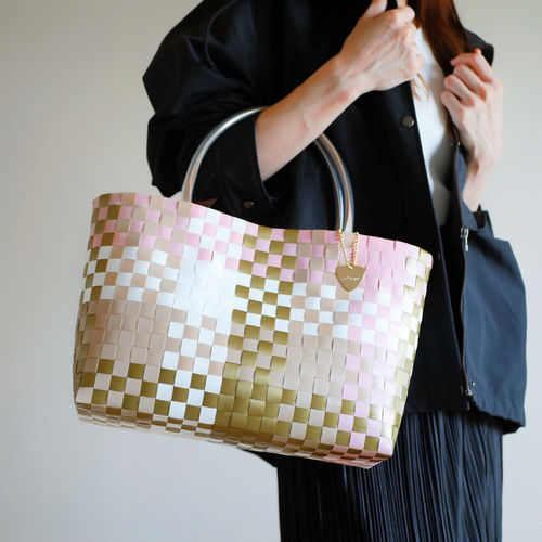 オータムチェック×ピンクL 2WAYプラカゴバッグ プラカゴ トート