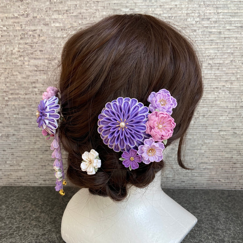 つまみ細工髪飾りset 紫 藤色 *七五三 *成人式 *卒業式 *着物 つまみ細工髪飾りset 紫 藤色 *七五三 *成人式 *卒業式 *着物