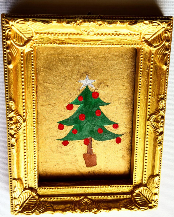 油絵 油彩 油彩画 絵 絵画 ミニ絵画【黄金クリスマスツリー】 【公式通販】