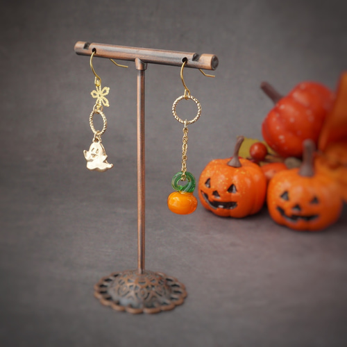 １4Kgf天然石  真夜中に笑いだすカボチャのピアス(^^) 14kgf☆天然石クリスタル（水晶） デザインピアス | iichi 日々