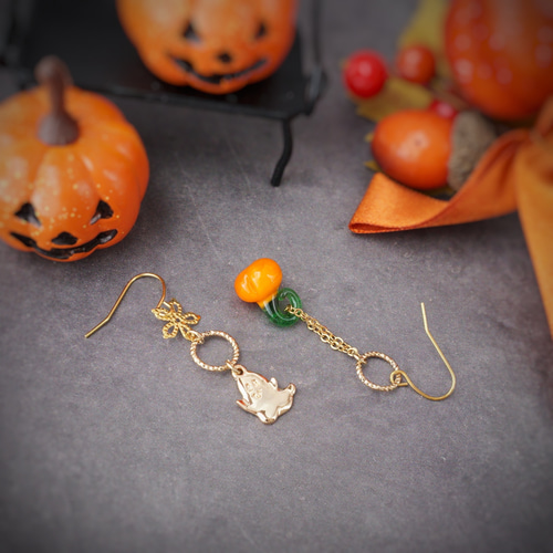 ☆❤️ ハロウィン　カボチャ　ガラス　パンプキン　フープピアス　ハンドメイド ☆❤️ ハロウィン カボチャ ガラス パンプキン フープピアス ハンドメイド