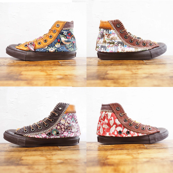 【23.5ｃｍ】リバ＆モリスの牛革パッチワーク靴 HI 茶ソール 4枚目の画像