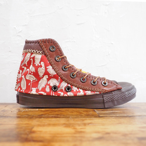 23.5cm】リバ＆モリスの牛革パッチワーク靴 HI 茶ソール スニーカー  