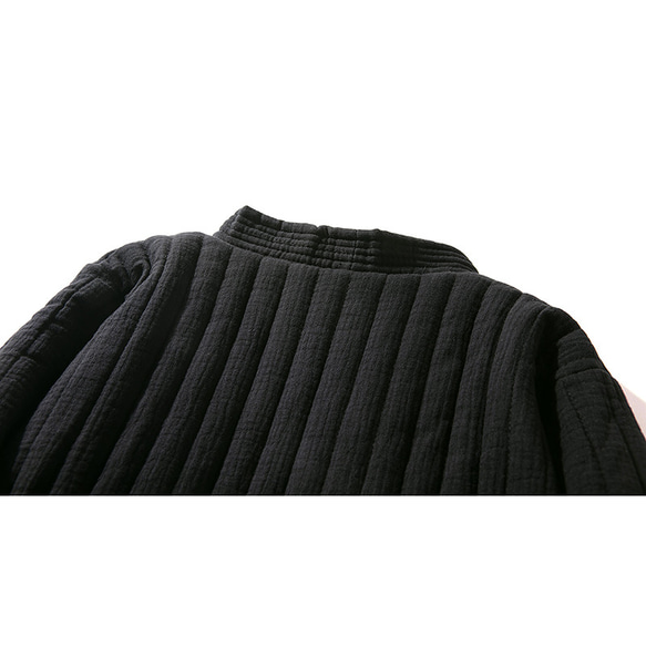 ロング中綿コート　中綿ジャケット　柔らかくて暖かい　縦キルティング　綿　ブラック　＃L088BL 4枚目の画像