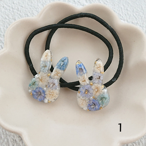 ヘアゴム キッズ うさぎ レジン ハンドメイド かすみそう ドライ ...