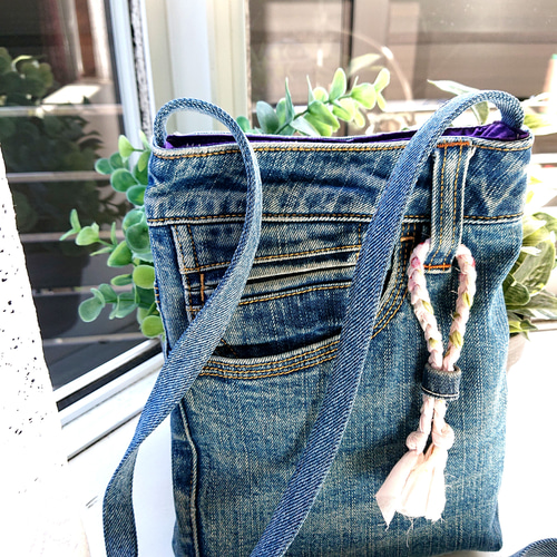 148☆デニムリメイク ショルダーバック ジーパン ジーンズ 古着 送料