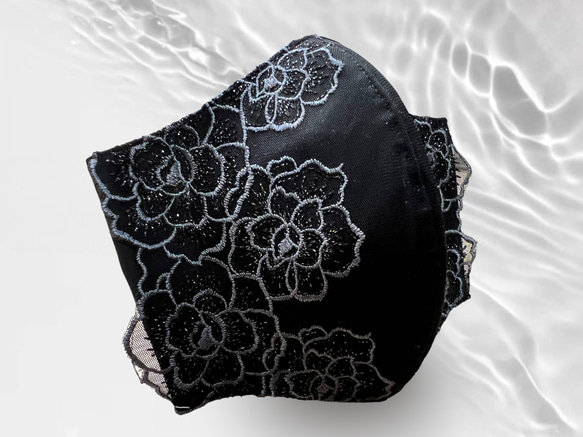 蕾絲刺繡系列黑玫瑰花蕾絲麵膜/面膜套（可選） 第1張的照片
