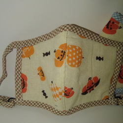ハロウィンかぼちゃ　茶色ギンガムチェック　　アジャスター付き立体マスク　　大人用　送料無料　 2枚目の画像