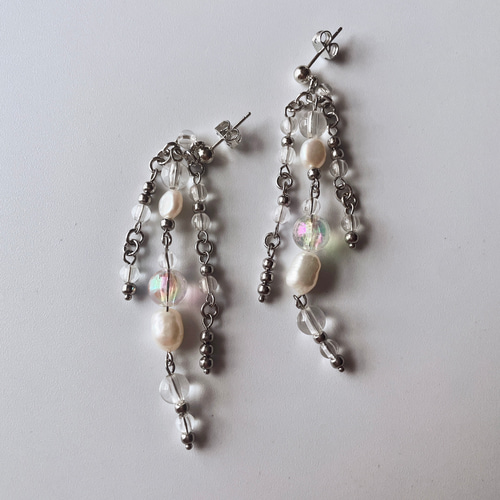 送料無料】オーロラ ビーズ ガラス 天然 淡水 パール ジャラジャラ  