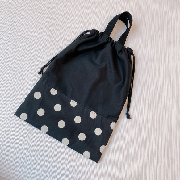 体操服入れ お着替え袋 女の子 モノトーン シンプル ドット 黒（体操服  