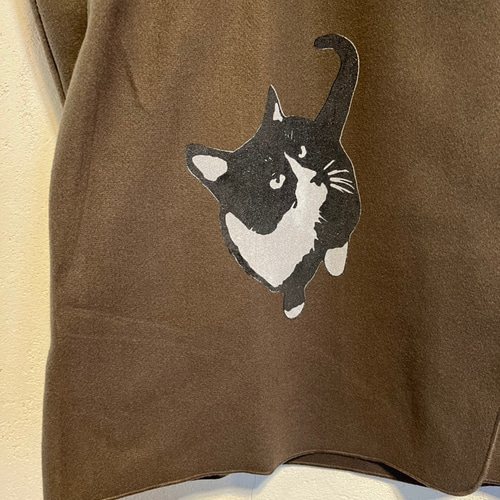 猫柄デザイン レディース ショートコート ブラウン コート