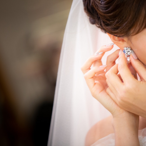 サムシングブルーのクリスタルパールピアス・イヤリング／ウェディング