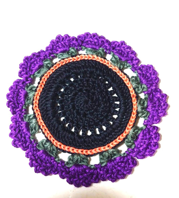 ギザギザお花コースター ハロウィンカラー かぎ編み ハンドメイド 2枚目の画像