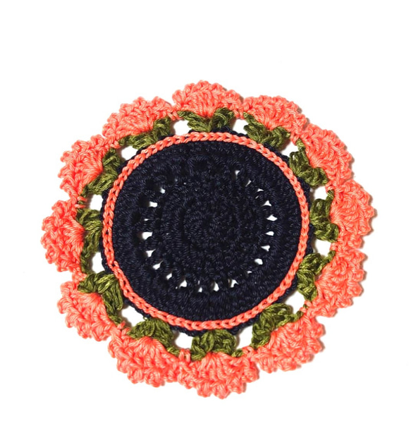 ギザギザお花コースター ハロウィンカラー かぎ編み ハンドメイド 3枚目の画像