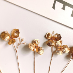 flower pearl gold pin 5set 3枚目の画像