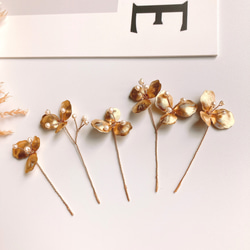 flower pearl gold pin 5set 2枚目の画像