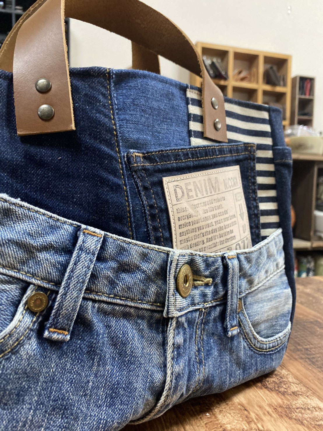 リメイク缶 バケツ缶 デニム持ち手