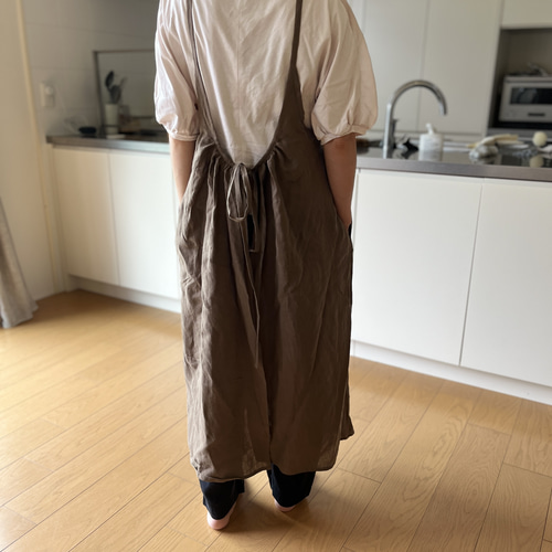 エプロン コットンリネン おしゃれ ギャザー ワンピースエプロン