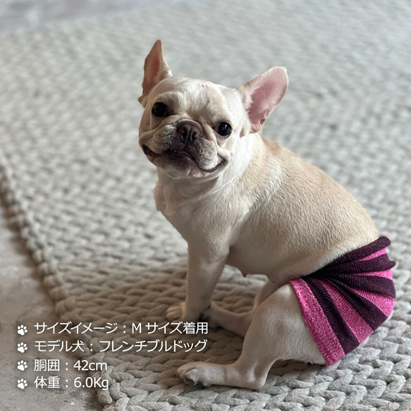 シルクメランジ ワンちゃん(超/小型犬)用 ロングタイプ腹巻き ★ボーダー  S/Mサイズ 1枚目の画像