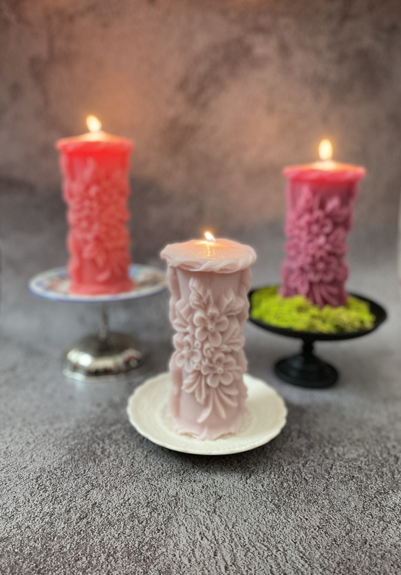 お好きな色で 受注制作【Bouquet】お花のピラーキャンドル キャンドル・キャンドルホルダー my cup of candle 通販
