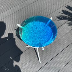 新ver ブルーウォーター　水紋の影　穏やかな海ガラスガラスサイドテーブル　海　SEA  table 丸テーブル 6枚目の画像