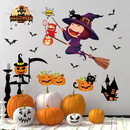ウォールステッカー S685 ハロウィンパーティー カボチャ 魔女