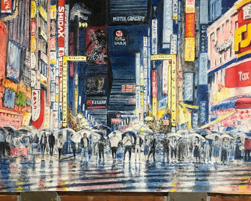 油絵『ある日の街並み』