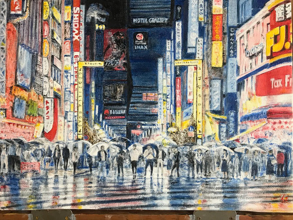 油絵[雨の歌] 油絵 油彩 油彩画 絵 絵画【梅雨のピンクの雨】 - メルカリ