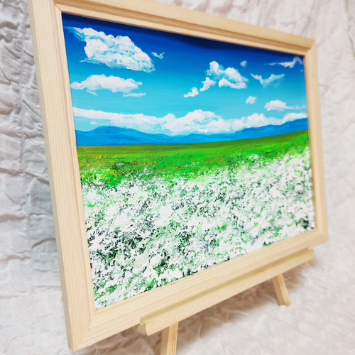 油絵 絵画 空と白いお花畑【A4】 絵画 HR 通販 14650802